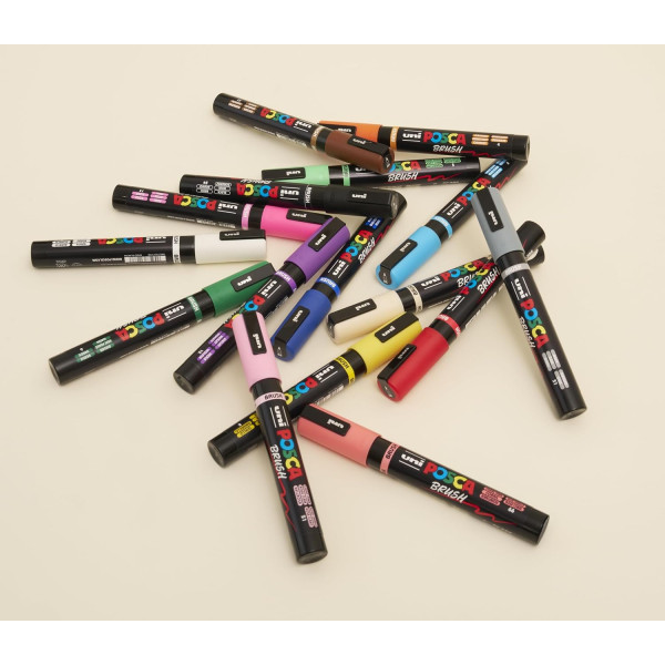 Feutres - POSCA - PC-5BR - Pointe moyenne brush - 16 couleurs - Tous supports