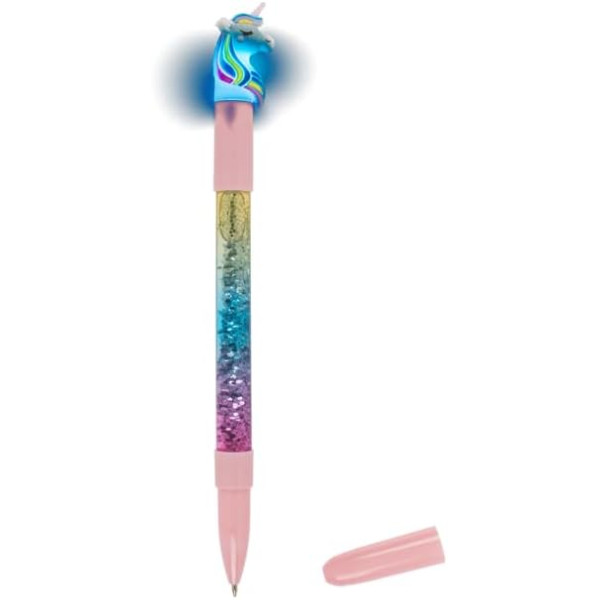 Stylo à bille - Licorne - Paillettes - Lumineux - Encre bleue - Idéal pour l'école