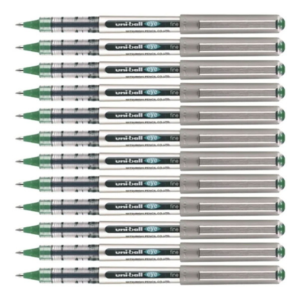 photo-12 stylos roller - Vert - Encre gel - Pointe fine - Uni-Ball - EYE
