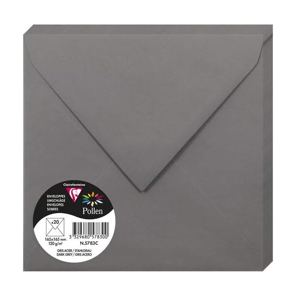photo-Enveloppes - Carré - 165x165mm - Pollen - Gris acier - 20 unités - Clairefontaine