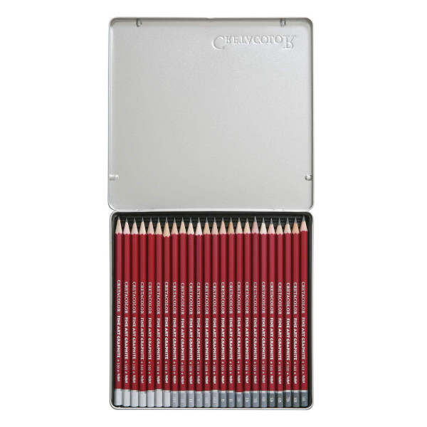 Crayons graphite - 24 pièces de HB à 9H - Boîte métal - Cretacolor Cleos