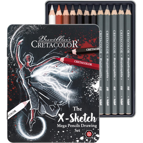 Coffret dessin - 12 pièces - Crayons de couleur + graphite - Cretacolor X Mega Drawing