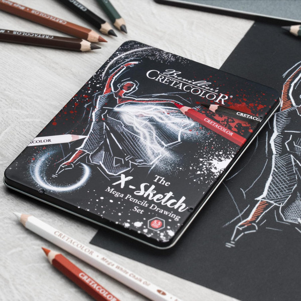 Coffret dessin - 12 pièces - Crayons de couleur + graphite - Cretacolor X Mega Drawing