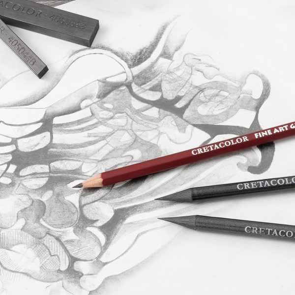 Coffret dessin - 15 pièces - Crayons graphite + bâtons graphite + accessoires - Cretacolor Silver Box