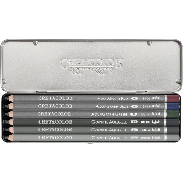 Crayons graphite et couleur aquarelle - Boîte de 6 pièces - Beaux-arts - Cretacolor Watercolor graphite