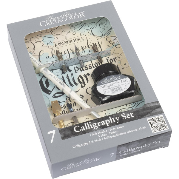 Coffret calligraphie - Porte-plume + 5 plumes + encre de Chine - Cretacolor