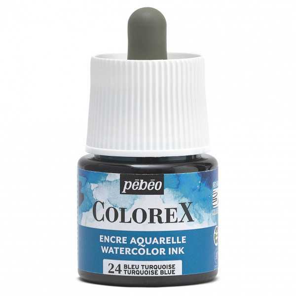 photo-Encre aquarelle - Bleu turquoise - 24 - Illustration, BD, manga, calligraphie - Colorex - Pébéo - 45ml