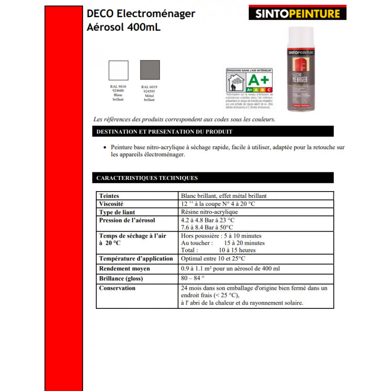 Acheter Bombe de peinture électroménager - Métal - Sinto pas cher