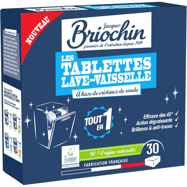 photo-Tablettes pour lave-vaisselle - Aux cristaux de soude - Anti-traces - 30 tablettes - Briochin