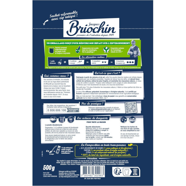 Bicarbonate de soude - Parfum citron - Multi-usages - 100% naturelle - Briochin - 500g