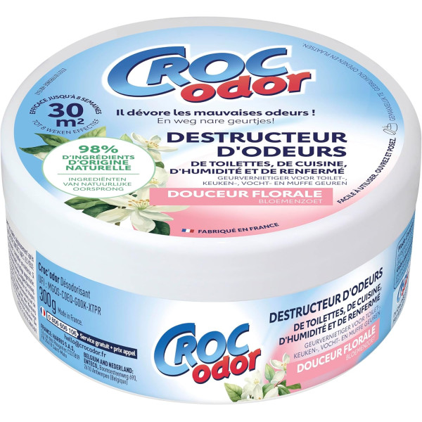 photo-Destructeur d'odeur - Toilettes, cuisine, humidité, renfermé - Parfum fleur - Croc Odor