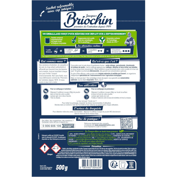 Produit détartrant pour WC - Acide citrique + percarbonate - Nettoie et fait briller - Briochin
