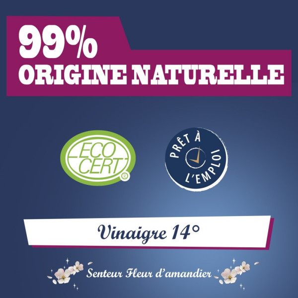 Vinaigre ménager - Parfum fleur d'amandier - Concentré 14° - Briochin - 1L