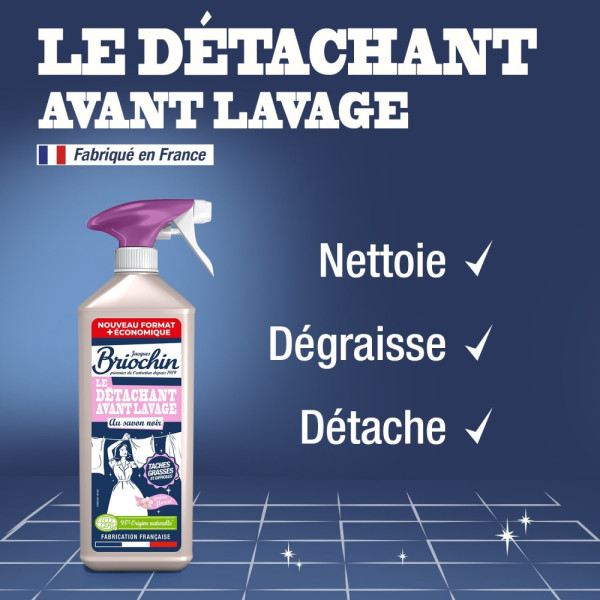 Spray détachant - Au savon noir - Avant lavage - Taches grasses et difficiles - Briochin