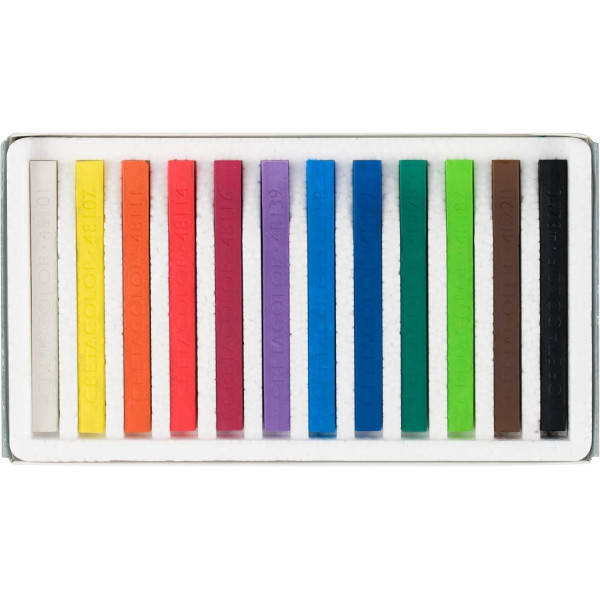 Pastels - Carrés - 12 teintes - Secs - Pigments intenses - Beaux-arts - Cretacolor
