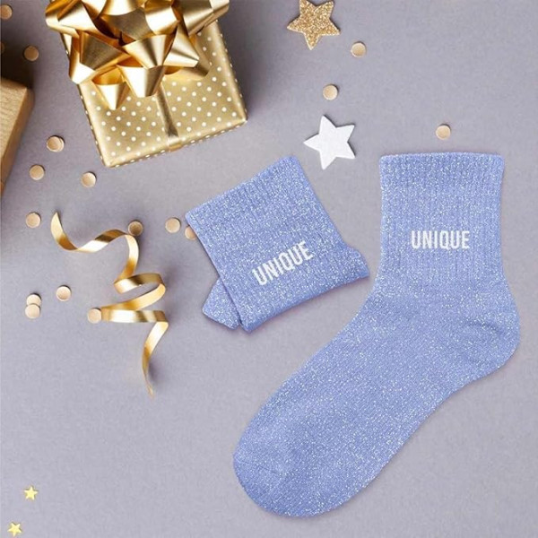 Chaussettes - Femme - Bleu avec paillettes - Unique - Taille 36/42 - Humour - Cadeau