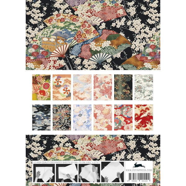 Papiers créatifs - Motifs inspiration kimono japonais - Scrapbooking - 12 feuilles - 50x70cm