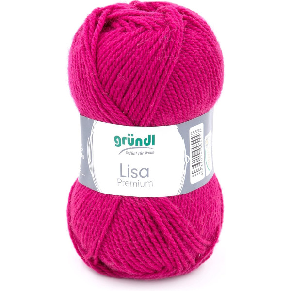 photo-Pelote de laine - Fuchsia - 14 - 100% acrylique - 3,5/4,5 mm - Gründl - Lisa Premium