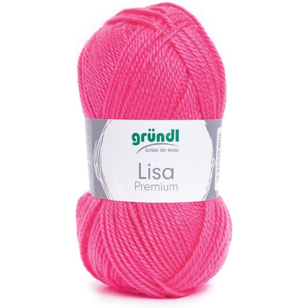 photo-Pelote de laine - Rose fluo - 30 - 100% acrylique - 3,5/4,5 mm - Gründl - Lisa Premium