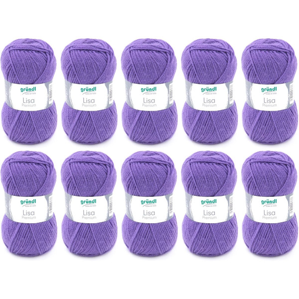 photo-10 pelotes de laine - Violet - 43 - 100% acrylique - 3,5/4,5 mm - Gründl - Lisa Premium