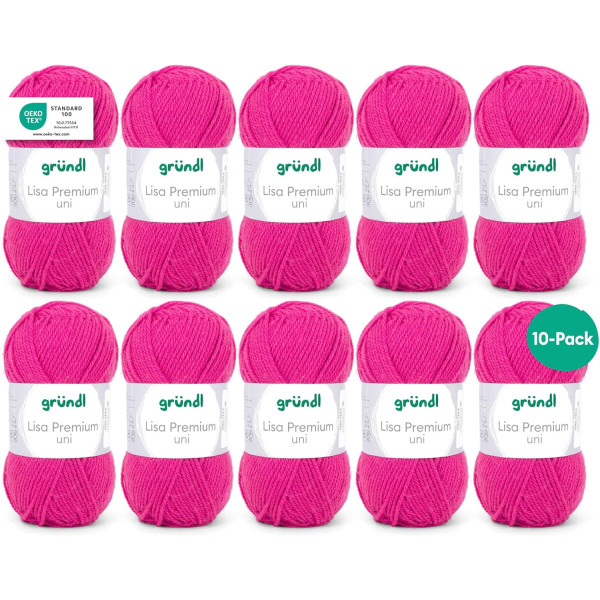 photo-10 pelotes de laine - Rose - 44 - 100% acrylique - 3,5/4,5 mm - Gründl - Lisa Premium