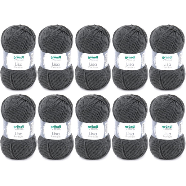 photo-10 pelotes de laine - Anthracite - 25 - 100% acrylique - 3,5/4,5 mm - Gründl - Lisa Premium