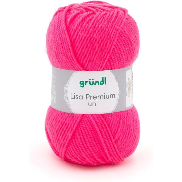 10 pelotes de laine - Rose fluo - 30 - 100% acrylique - 3,5/4,5 mm - Gründl - Lisa Premium