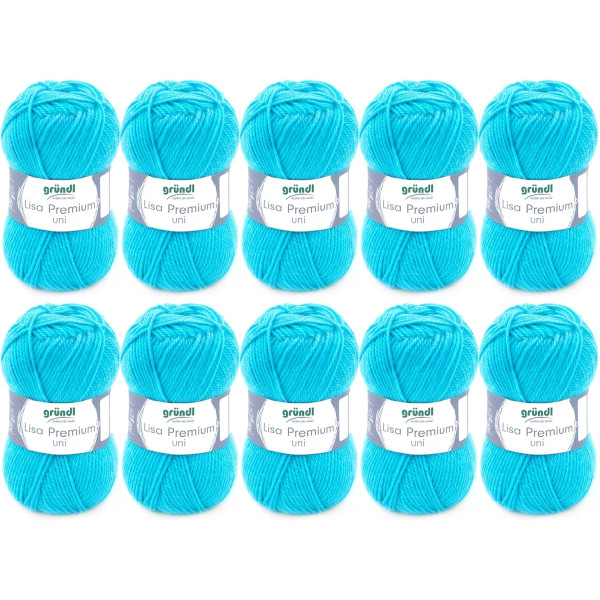 photo-10 pelotes de laine - Bleu turquoise - 41 - 100% acrylique - 3,5/4,5 mm - Gründl - Lisa Premium