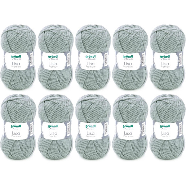 photo-10 pelotes de laine - Gris galet - 24 - 100% acrylique - 3,5/4,5 mm - Gründl - Lisa Premium