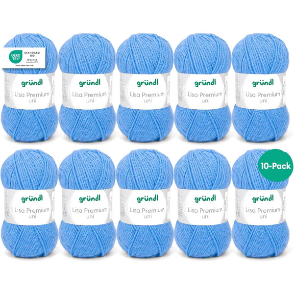 photo-10 pelotes de laine - Bleu moyen - 17 - 100% acrylique - 3,5/4,5 mm - Gründl - Lisa Premium