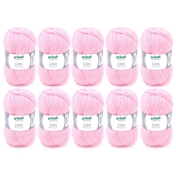 photo-10 pelotes de laine - Rose bébé - 5 - 100% acrylique - 3,5/4,5 mm - Gründl - Lisa Premium