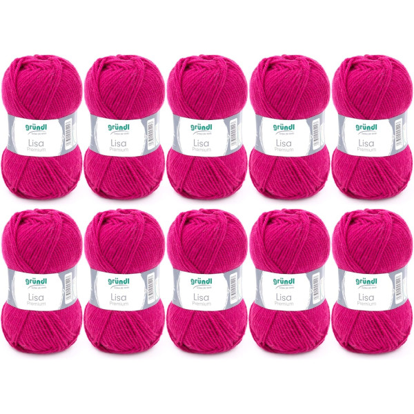 photo-10 Pelotes de laine - Fuchsia - 14 - 100% acrylique - 3,5/4,5 mm - Gründl - Lisa Premium
