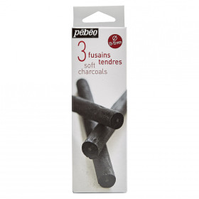 photo-Fusains - Tendres - 13 à 15 mm diamètre - Noir profond - Boîte de 3 pièces - Pébéo