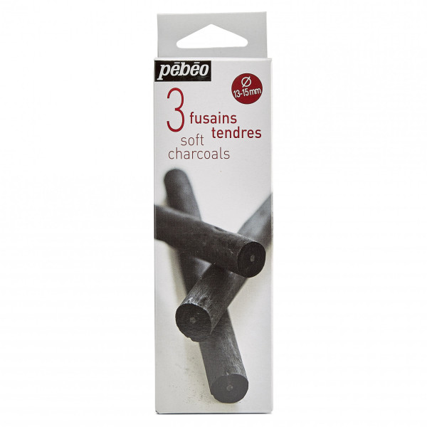 photo-Fusains - Tendres - 13 à 15 mm diamètre - Noir profond - Boîte de 3 pièces - Pébéo