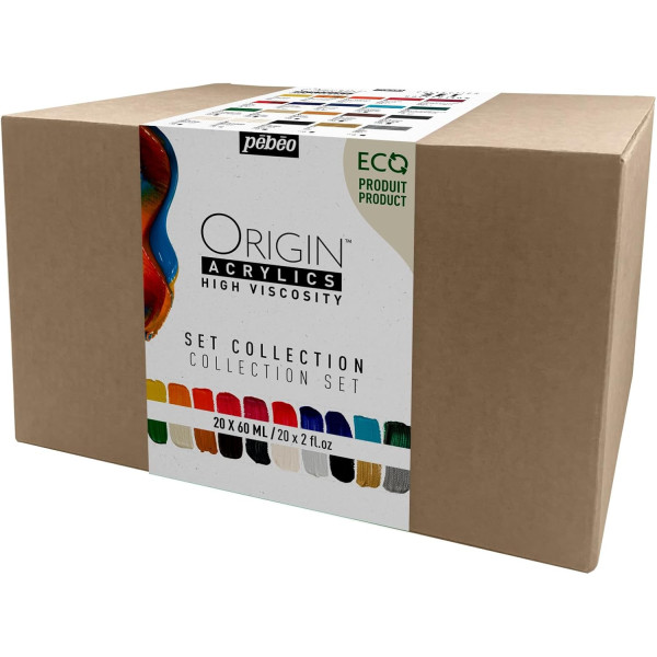 photo-Peinture acrylique - Haute viscosité - Coffret 20 couleurs - Pébéo Origin Acrylics - Tube de 60ml