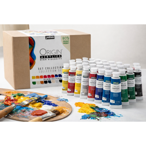Peinture acrylique - Haute viscosité - Coffret 20 couleurs - Pébéo Origin Acrylics - Tube de 60ml