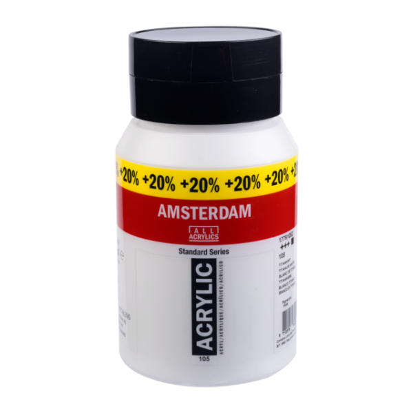 photo-Peinture Acrylique - Blanc de titane - 105 - Amsterdam - Pot de 500ml + 100ml offert