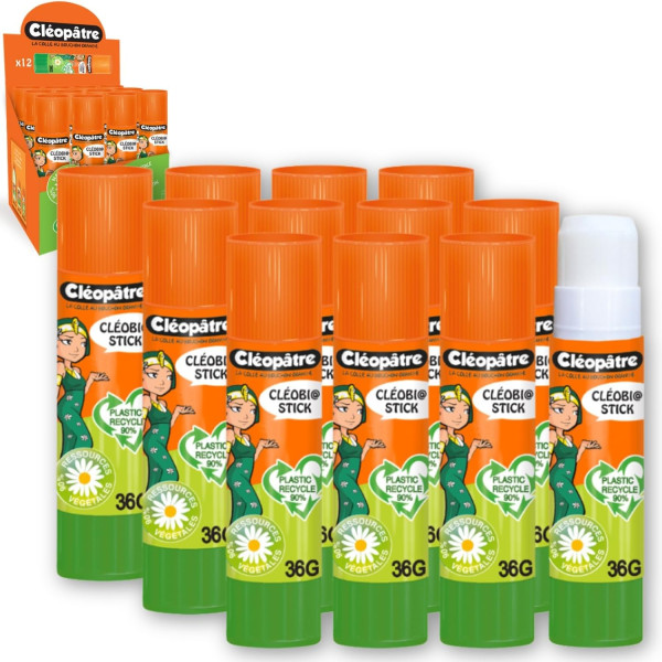 photo-12 bâtons de colle - Végétale - Blanche - Cléopâtre - CléoBi@ - 36g
