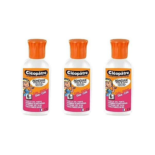 photo-Colle adhésive - Transparente - Cléopâtre - Adhésive - 3 flacons de 55g avec embout