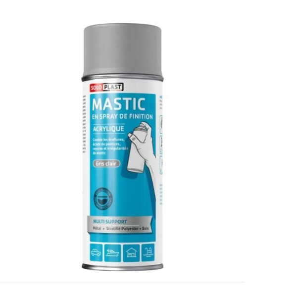 photo-Mastic de finition - Acrylique - Multi support - Gris clair - Soloplast - Aérosol 400ml