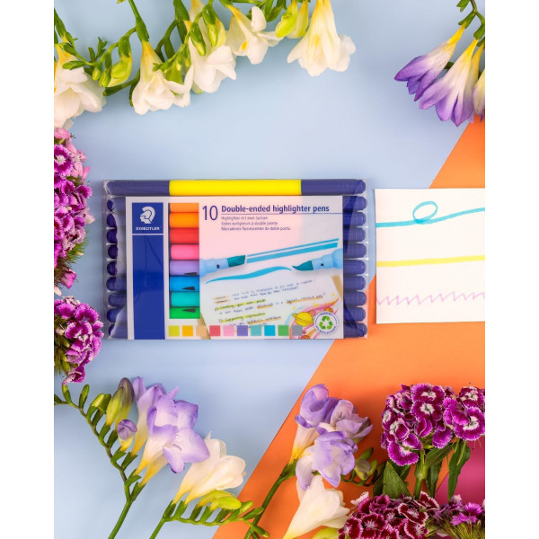 Surligneurs - Double pointe - 10 couleurs fluo - Pointe pinceau + biseautée - Staedtler