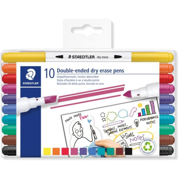 photo-Feutres effaçables - Pour tableau et ardoise - Double pointe - 10 couleurs - Staedtler