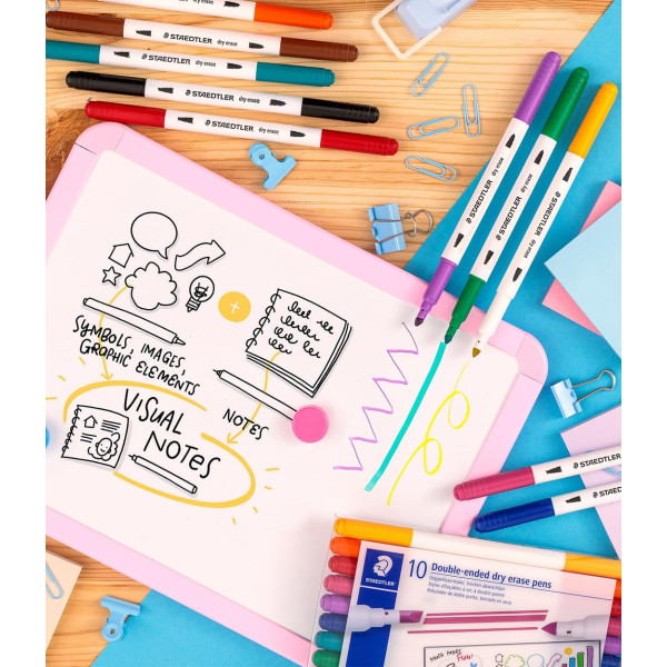 Feutres effaçables - Pour tableau et ardoise - Double pointe - 10 couleurs - Staedtler