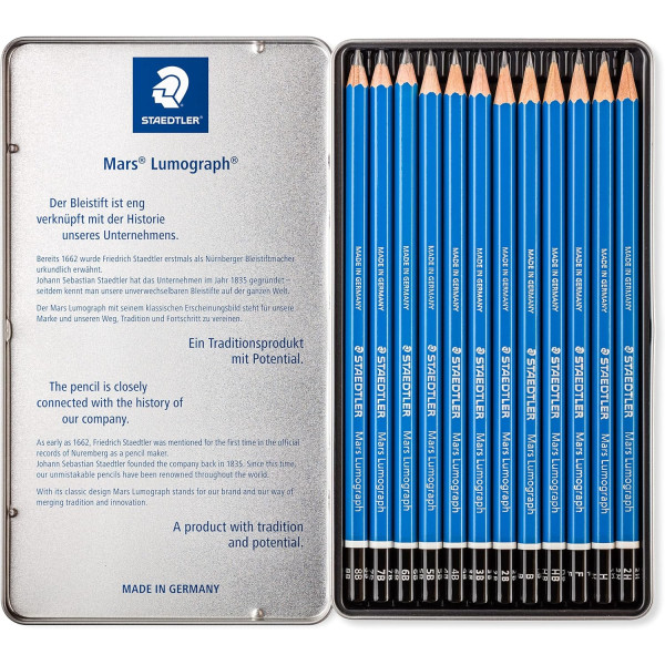 Crayons graphite - 12 mines de 8B à 2H - Dessin, esquisse - Staedtler Mars Lumograph