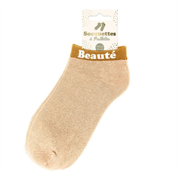 photo-Chaussettes à paillettes - Socquettes - Femme - Beige - Beauté - Taille 36/42