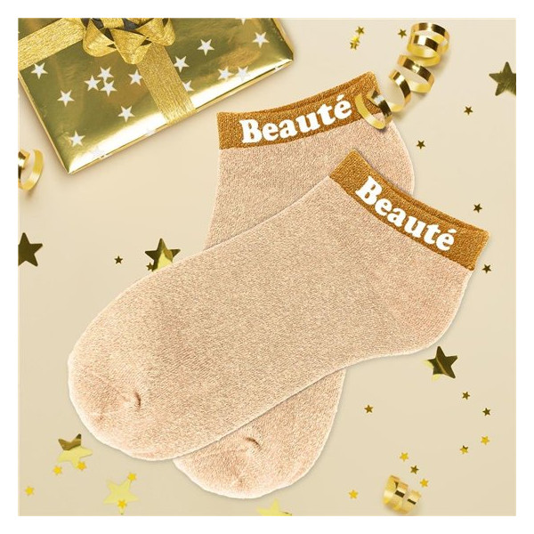 Chaussettes à paillettes - Socquettes - Femme - Beige - Beauté - Taille 36/42