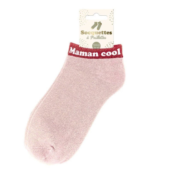 Chaussettes à paillettes - Socquettes - Femme - Rose - Maman cool - Taille 36/42