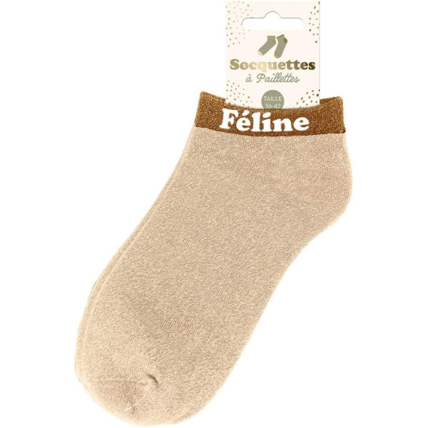 Chaussettes à paillettes - Socquettes - Femme - Or - Féline - Taille 36/42