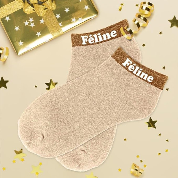Chaussettes à paillettes - Socquettes - Femme - Or - Féline - Taille 36/42