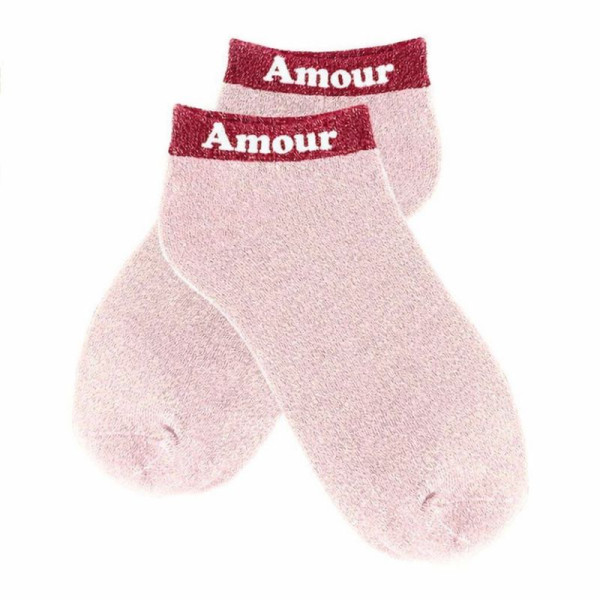 photo-Chaussettes à paillettes - Socquettes - Femme - Rose - Amour - Taille 36/42